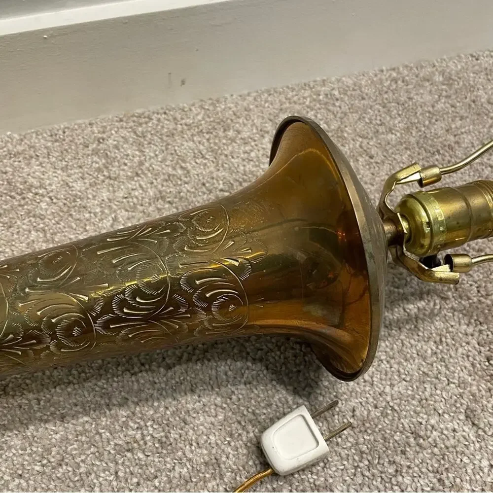 Vintage | Soild Brass Tall Etched Bohemian Boho Lamp MCM Stunning Working Light